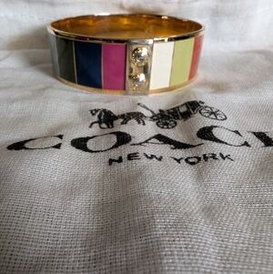 Coach Legacy Enamel Gold-tone Bangle Bracelet with Dust Bag